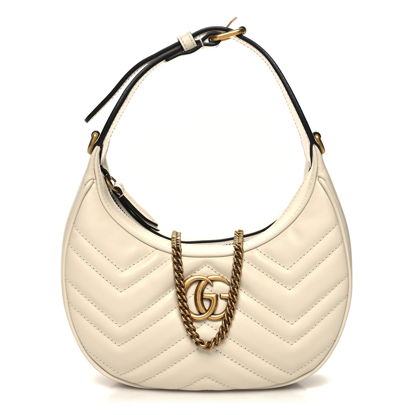 Calfskin Matelasse Chevron Mini GG Marmont Half Moon Hobo Mystic White