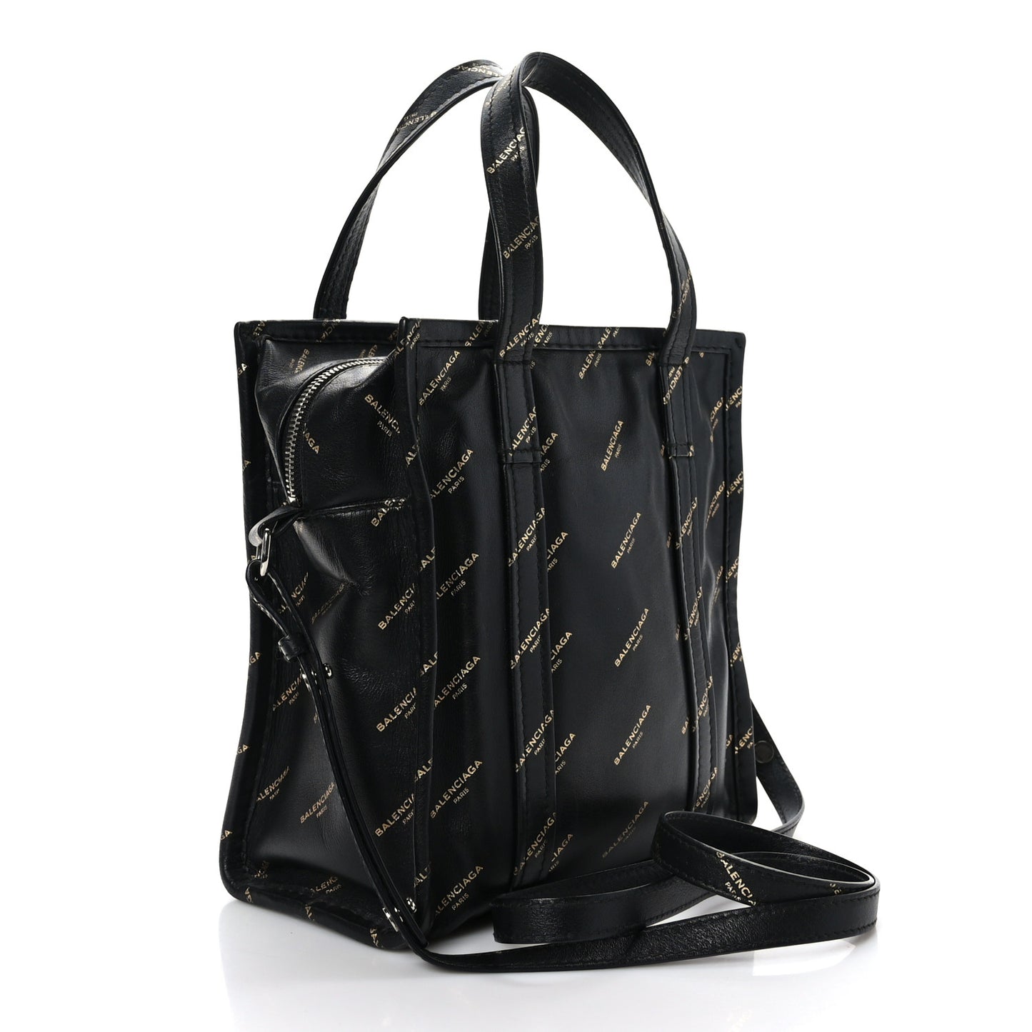 Calfskin Allover Logo XS Bazar Shopper Tote Black Gold