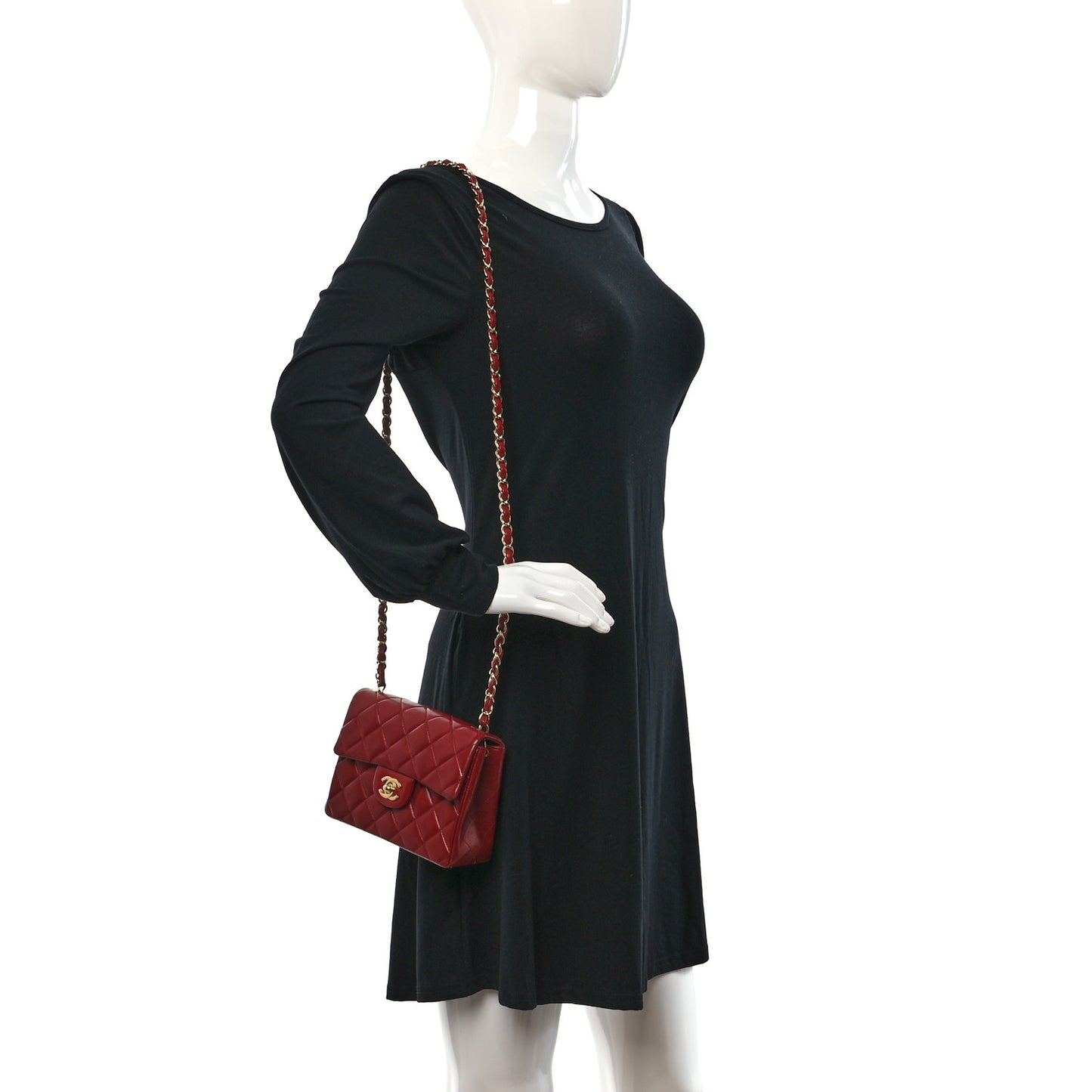 Lambskin Quilted Mini Square Flap Dark Red