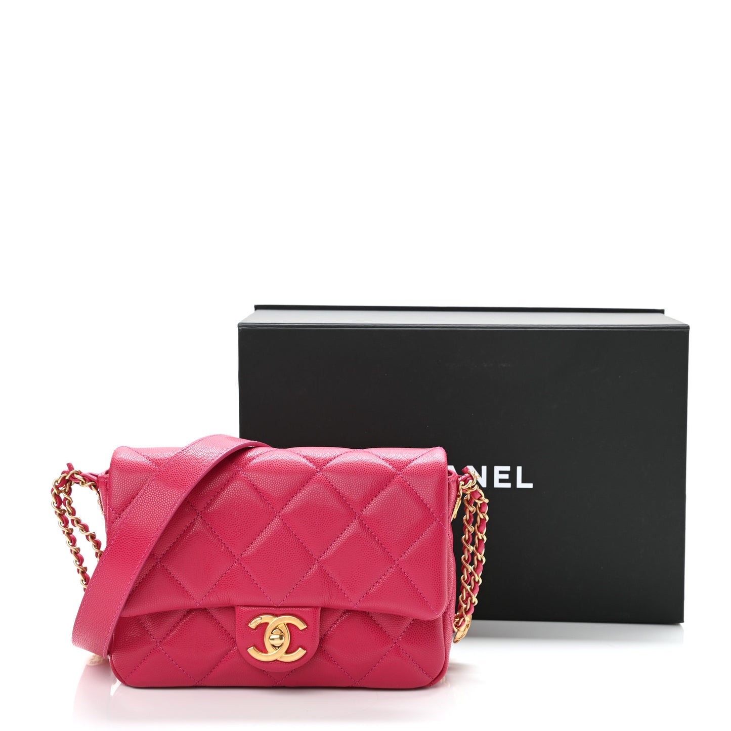 Caviar Quilted Small Twist Your Buttons Flap Fuchsia