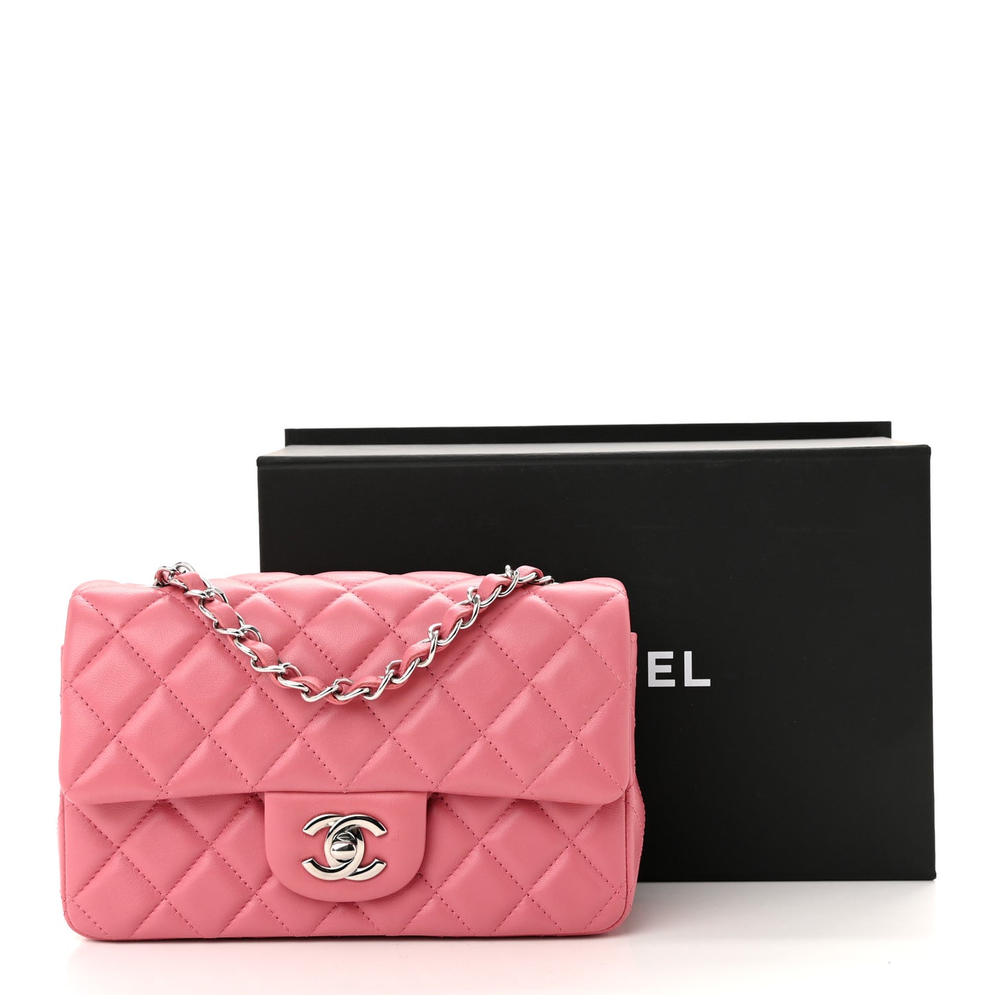 Lambskin Quilted Mini Rectangular Flap Pink