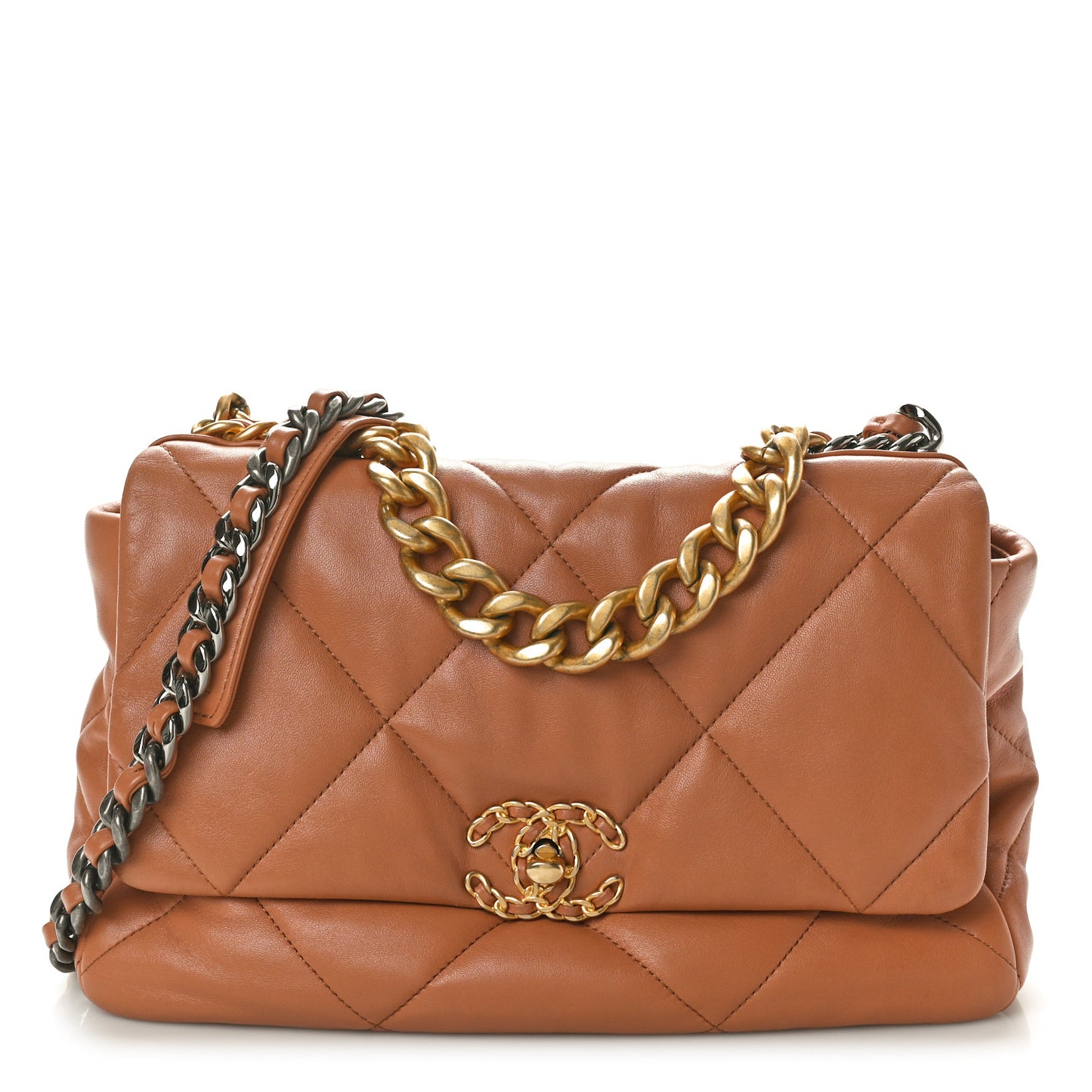 Lambskin Quilted Large Chanel 19 Flap Brown