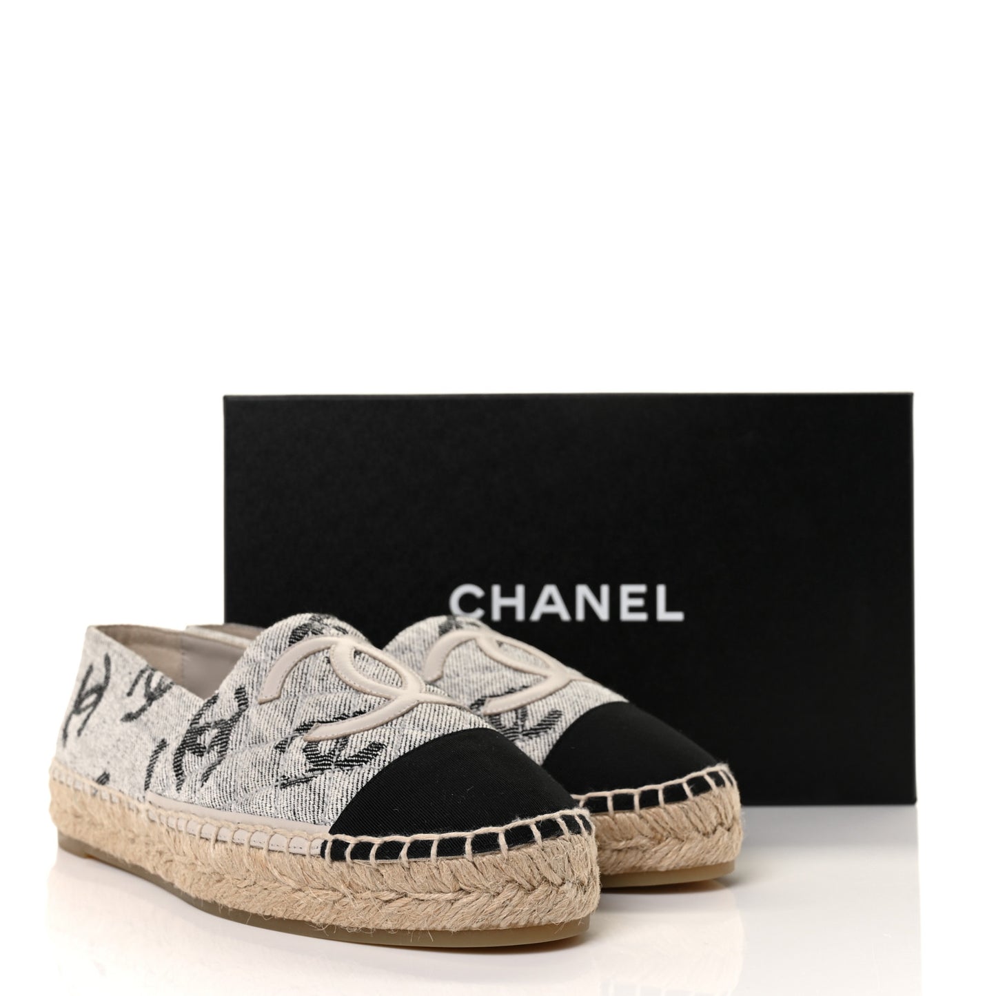 Cotton Jacquard Grosgrain CC Print Espadrilles 38 Grey Black