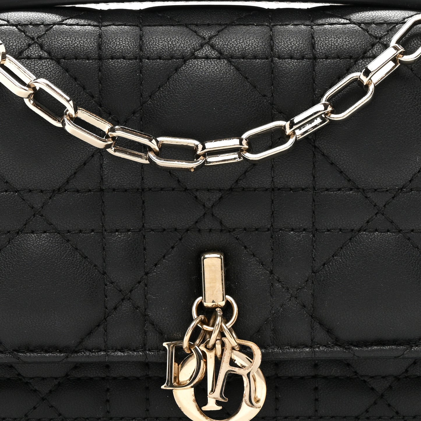 Lambskin Cannage Miss Dior Chain Pouch Black