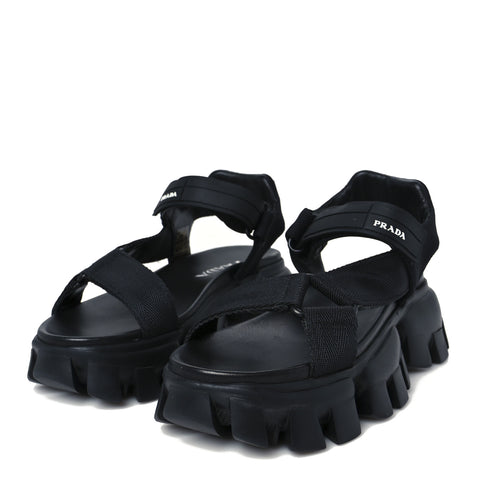 Nappa Logo Embossed Thunder Sole 50mm Sport Sandals 35.5 Black