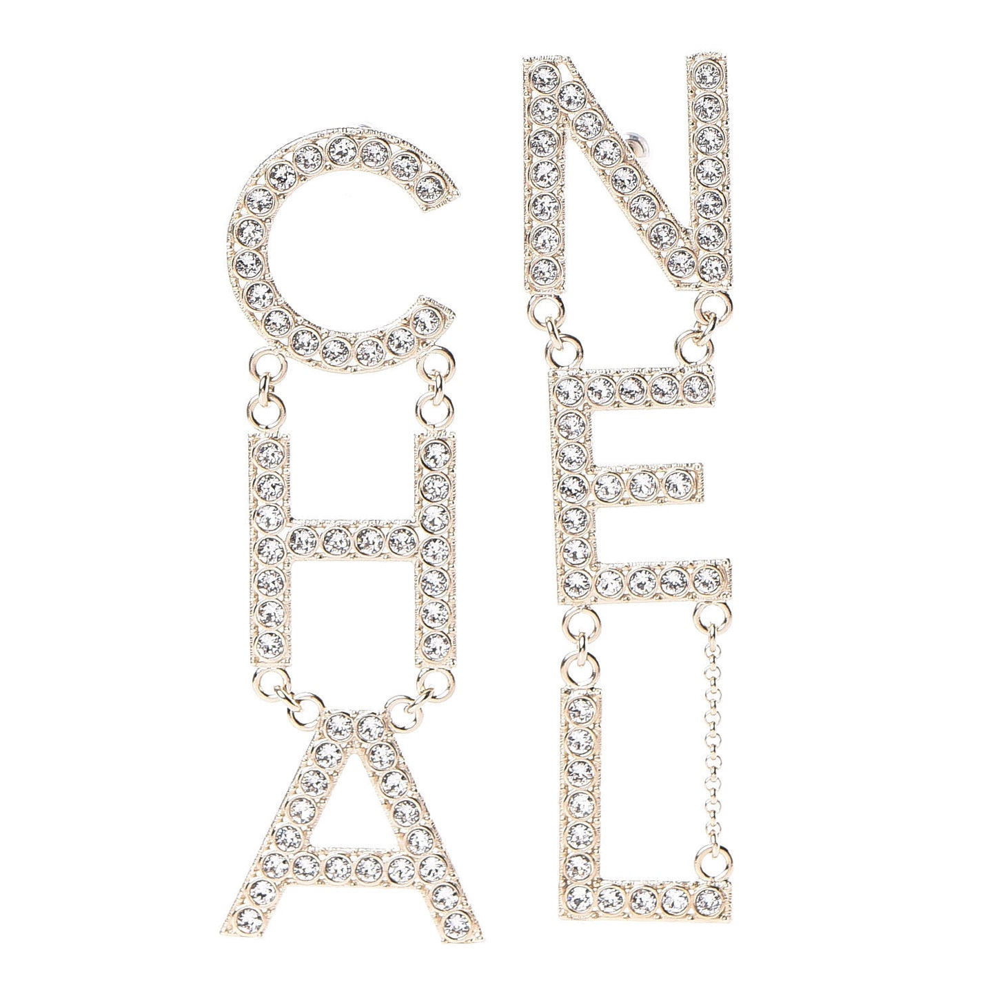 Crystal Cha-Nel Logo Drop Earrings Gold