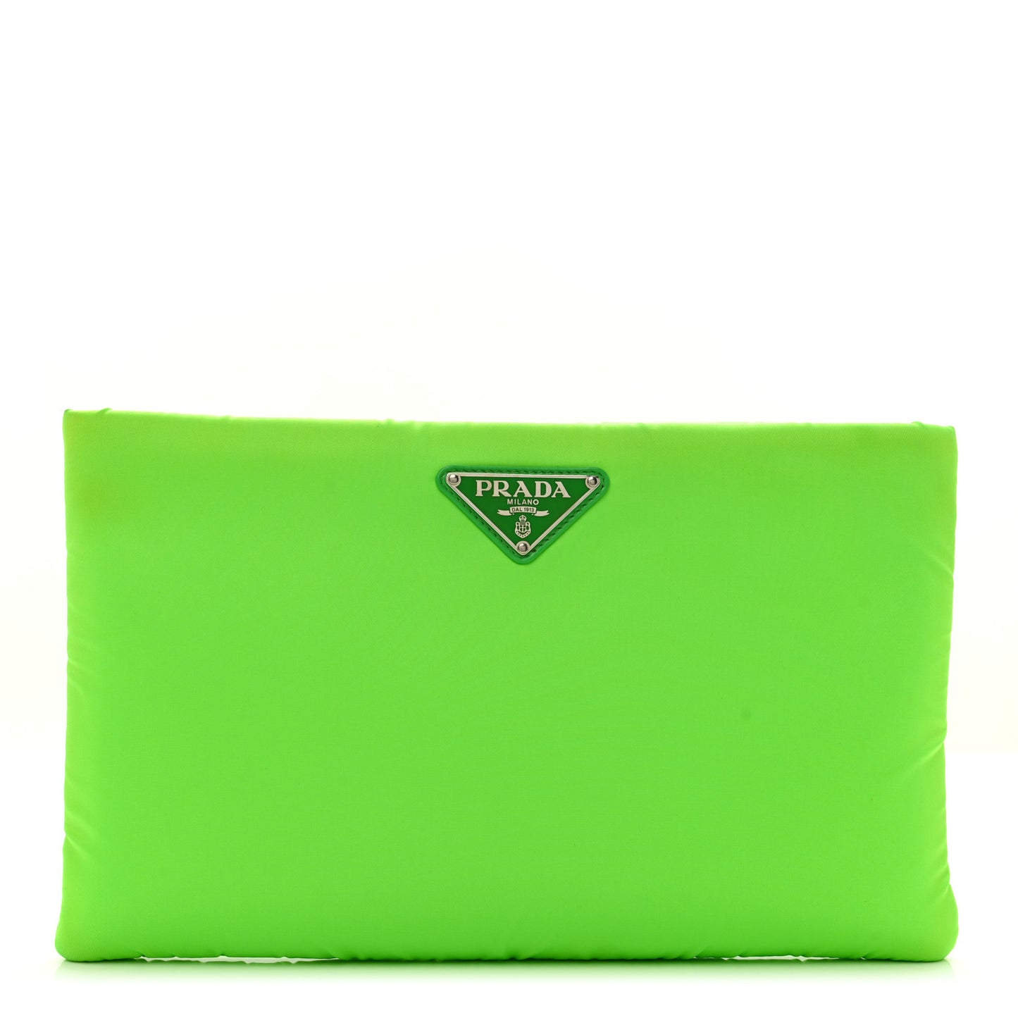 Tessuto Nylon Soft Padded Medium Chain Clutch Bag Verde Fluo