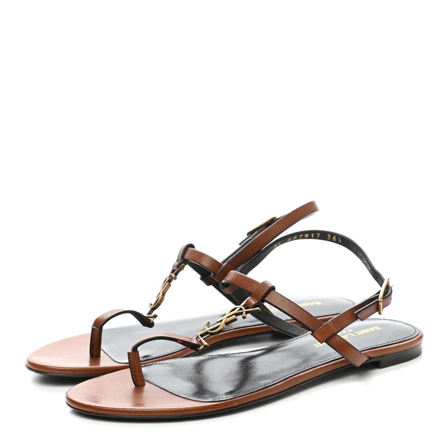 Saint Laurent Calfskin Cassandra Monogram Sandals 36.5 Brown 3 of 8