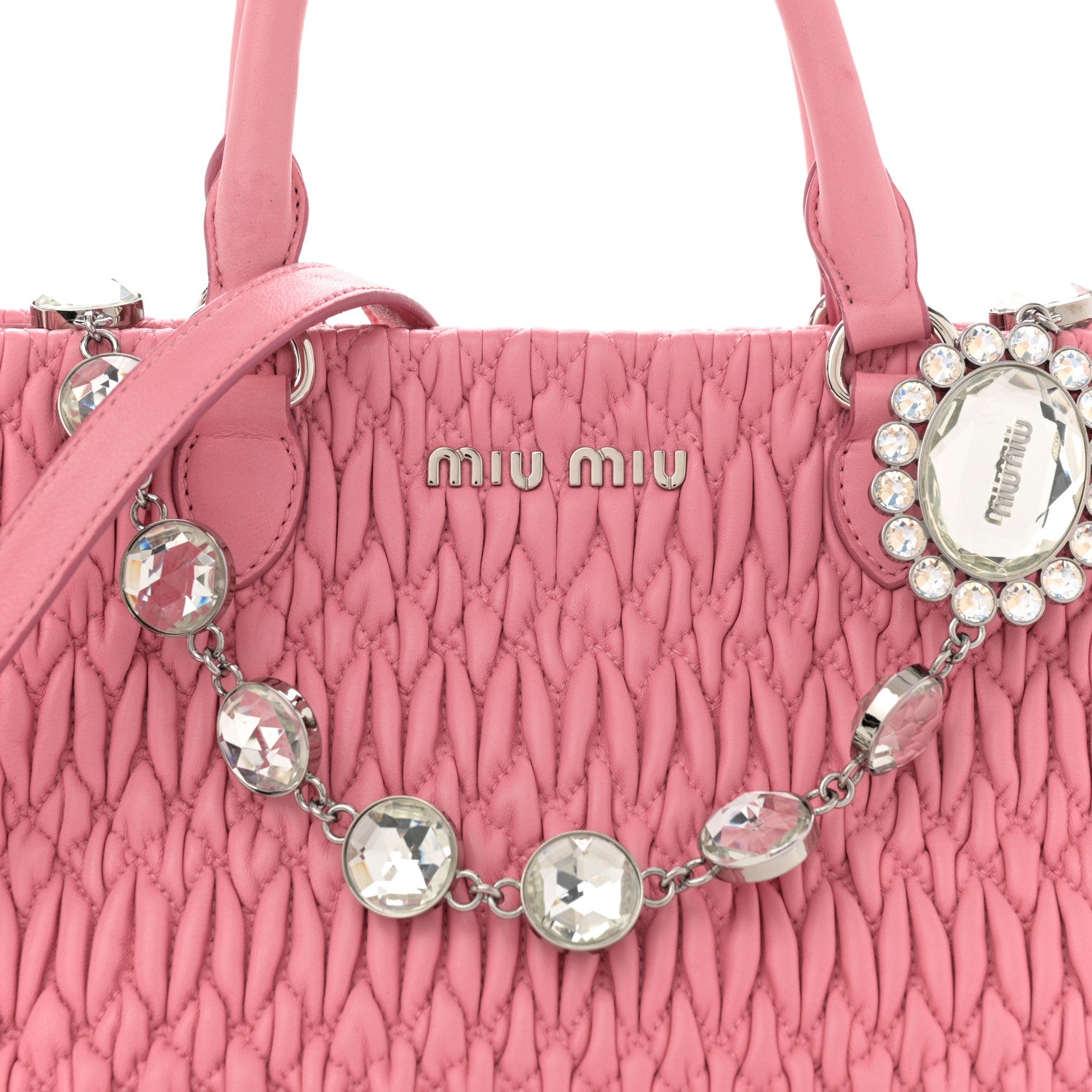 Miu Miu Nappa Matelasse Swarovski Crystal Tote Rosa 7 of 14