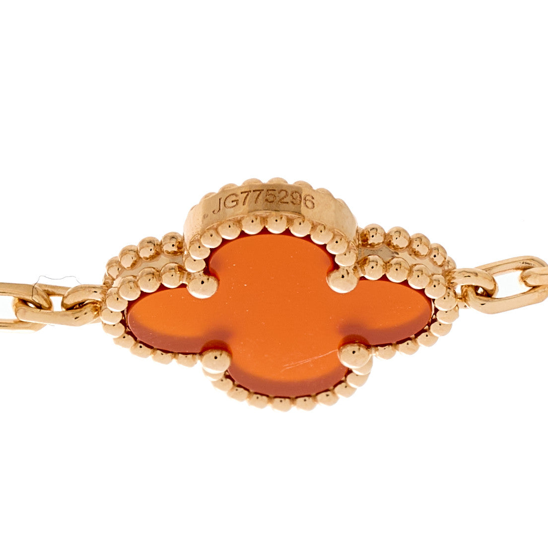 18K Rose Gold Carnelian 5 Motifs Guilloche Vintage Alhambra Bracelet