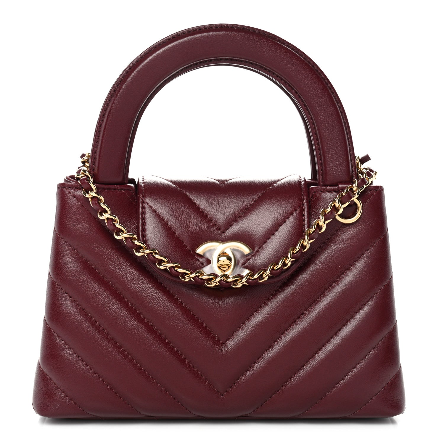 Chanel Shiny Lambskin Chevron Quilted Nano Kelly Shopper Dark