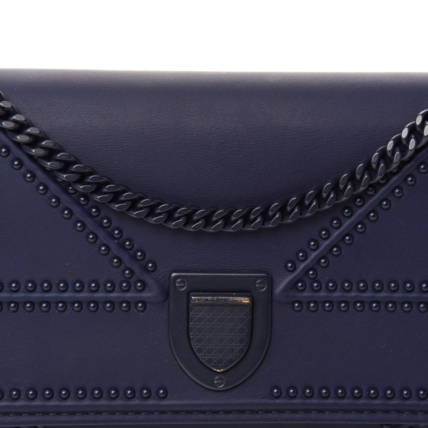 Matte Calfskin Studded Diorama Croisiere Chain Wallet Indigo