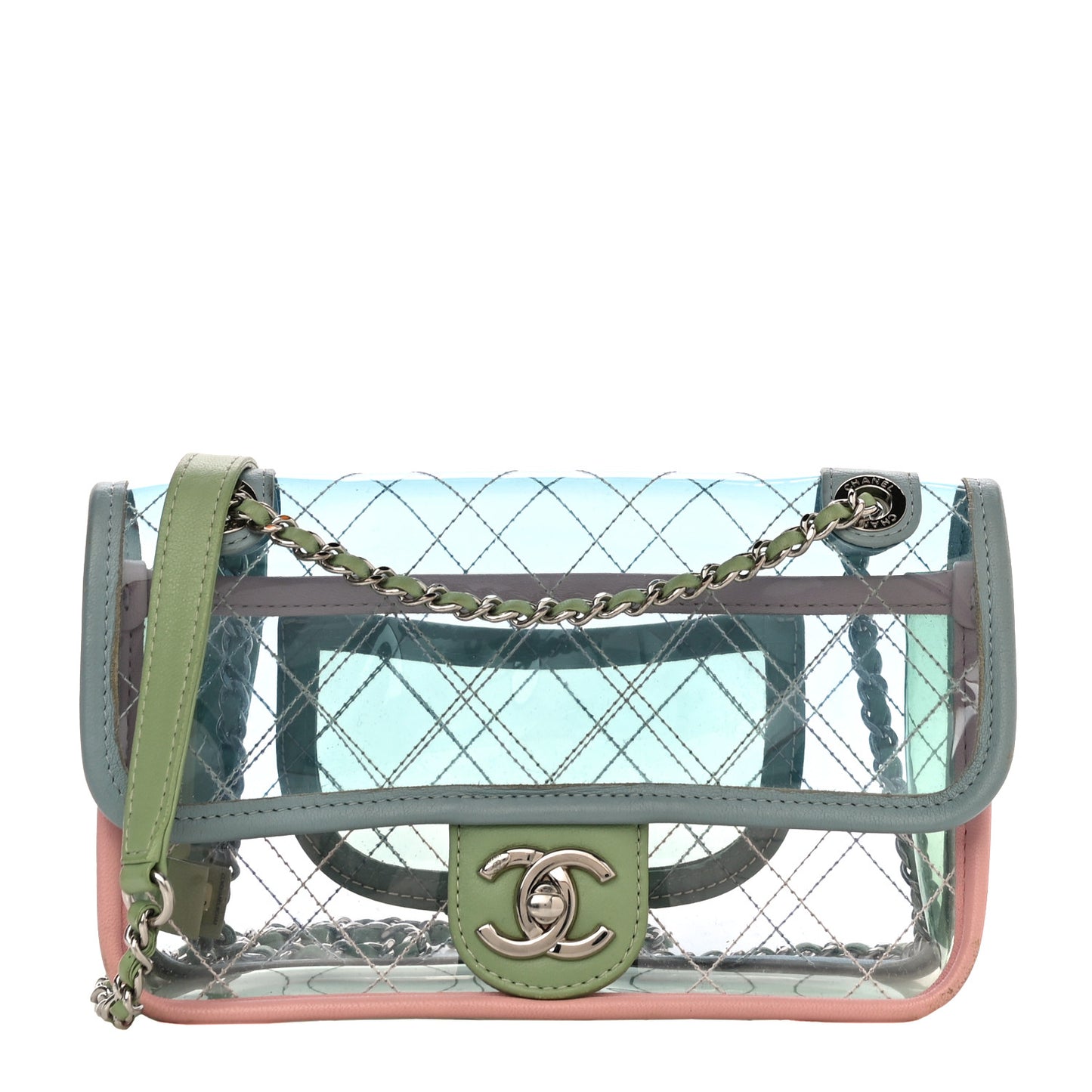 Lambskin PVC Quilted Mini Coco Splash Flap Blue Green