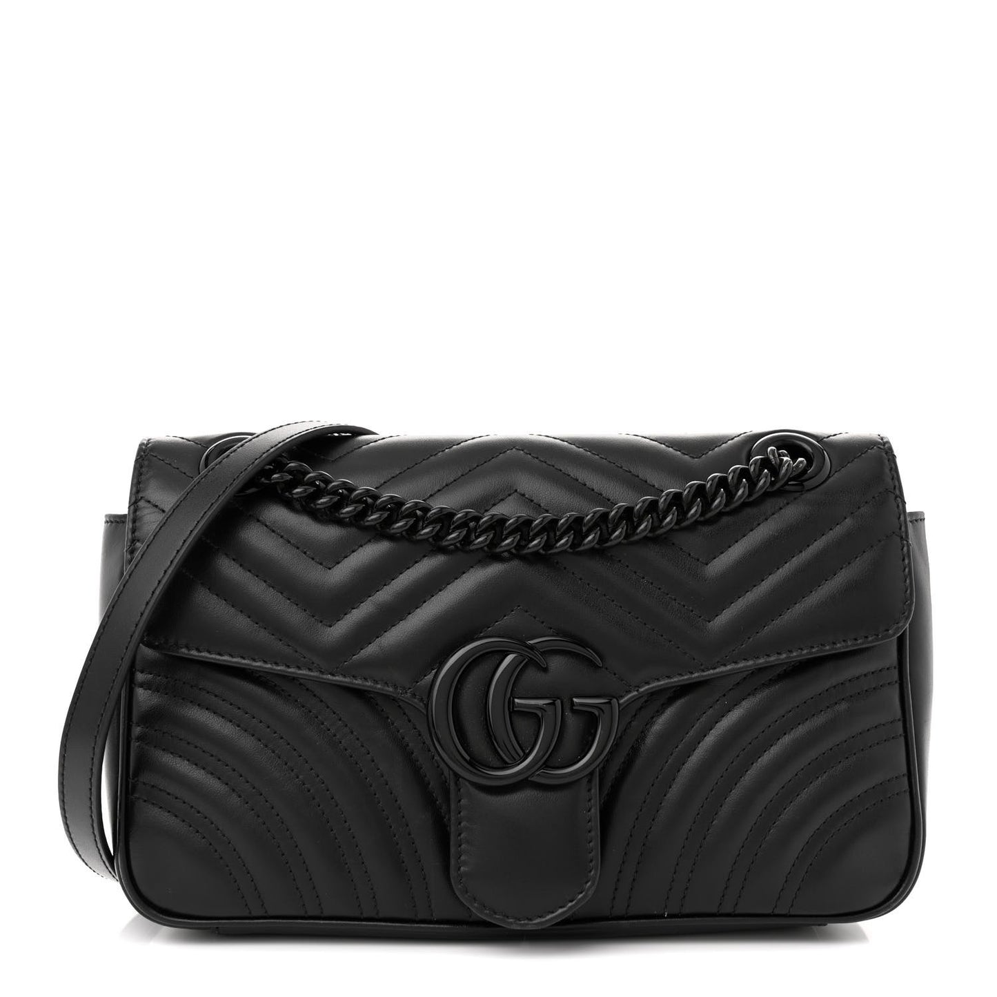 Calfskin Matelasse Monochrome Small GG Marmont Shoulder Bag Black
