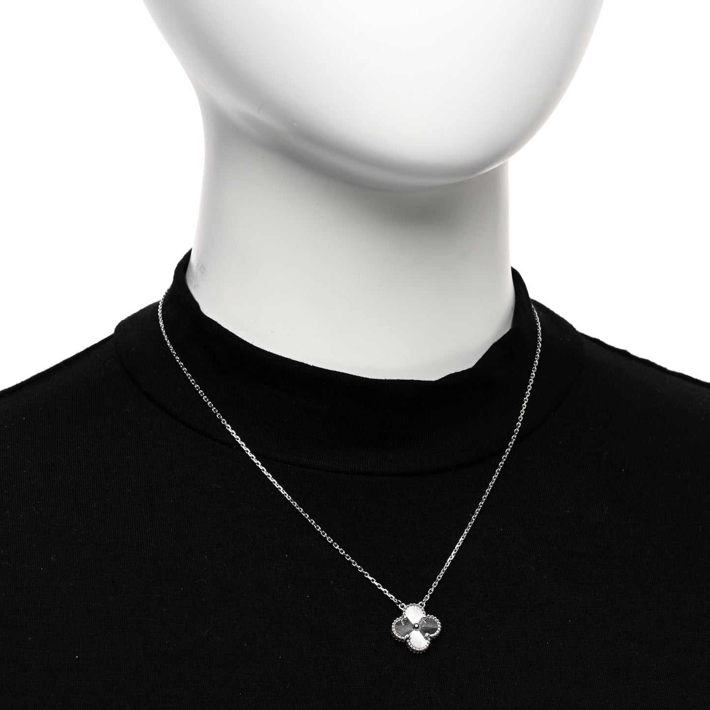 18K White Gold Guilloche Vintage Alhambra Pendant Necklace