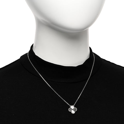 18K White Gold Guilloche Vintage Alhambra Pendant Necklace