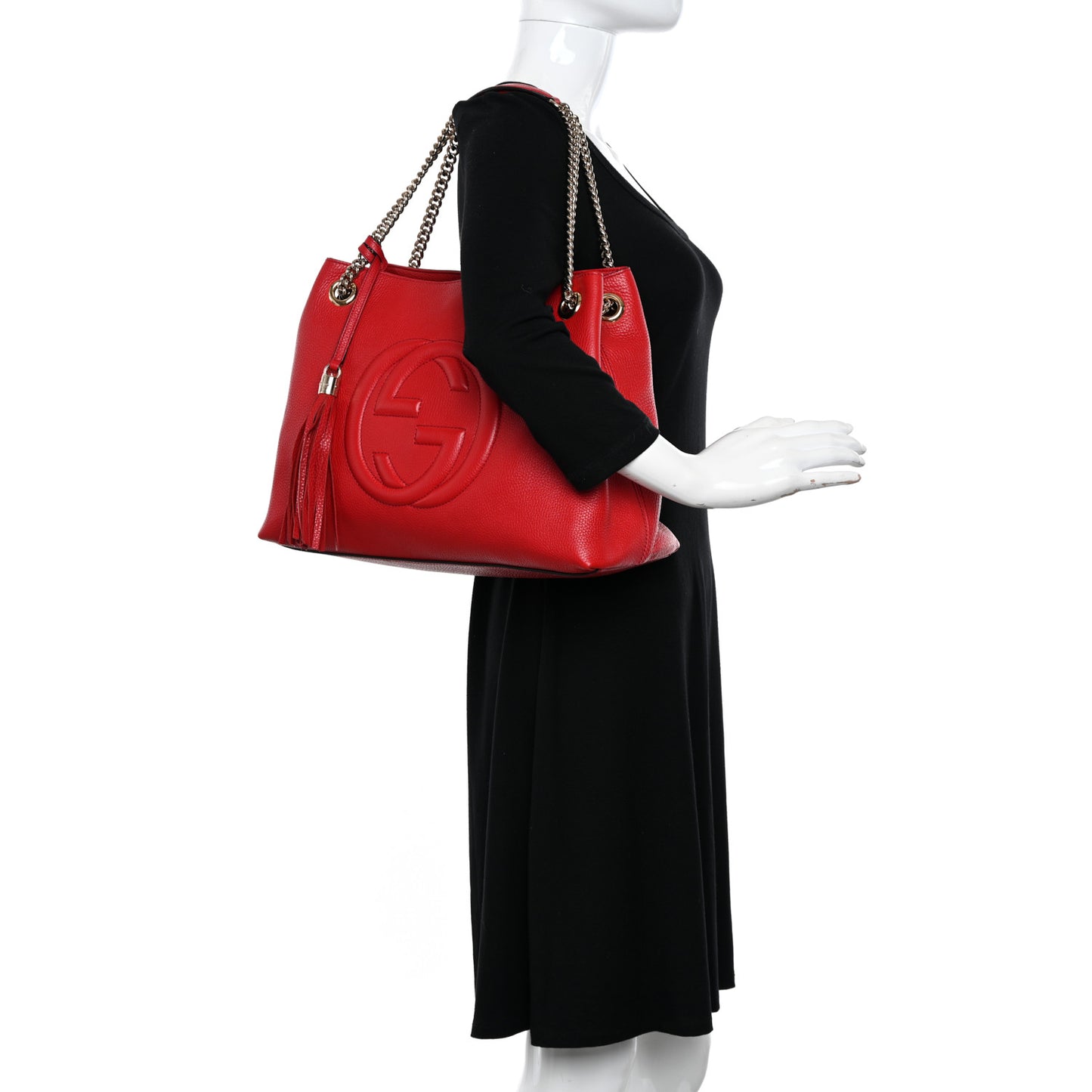 Pebbled Calfskin Medium Soho Chain Shoulder Bag Tabasco Red