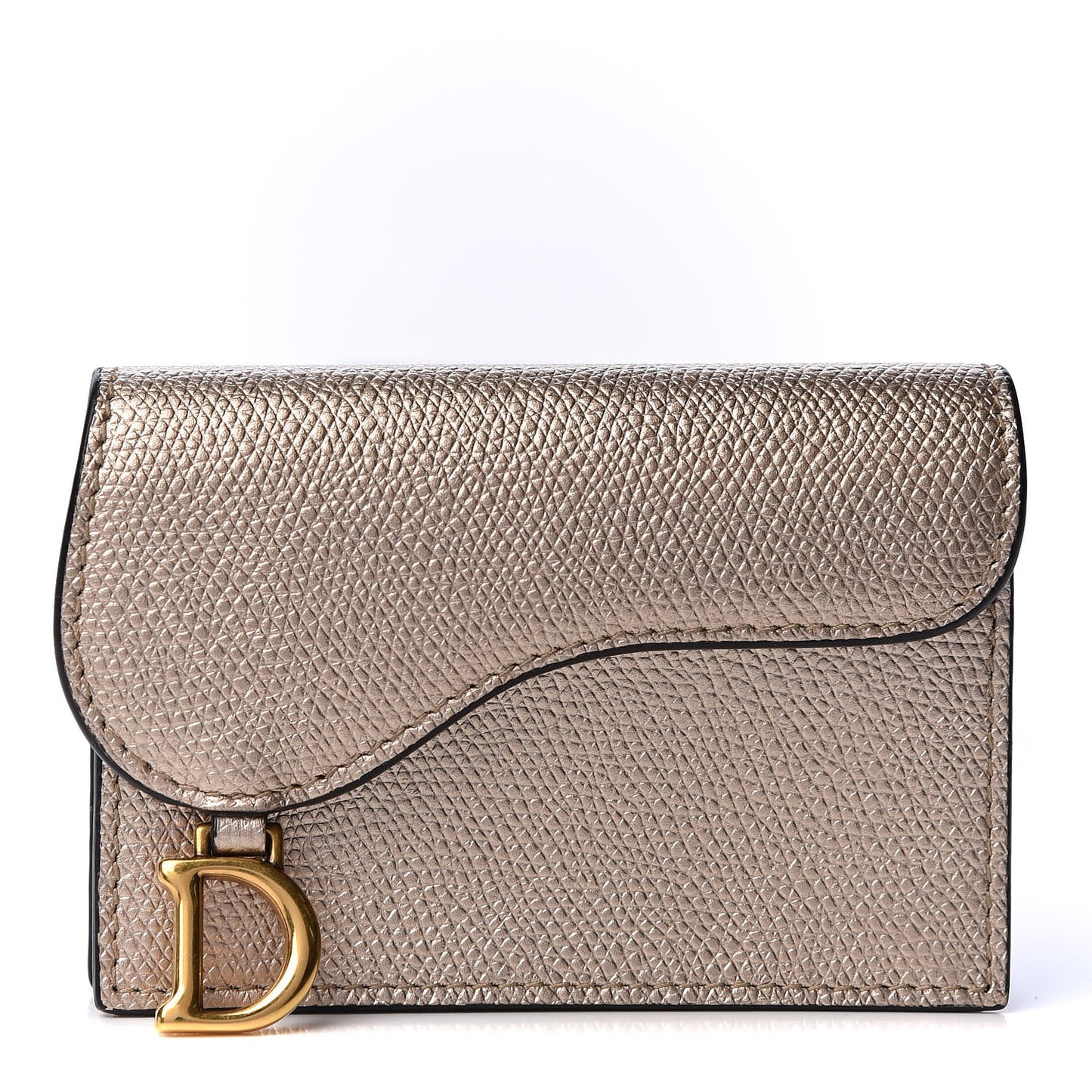 Metallic Grained Calfskin Saddle Card Holder Gold