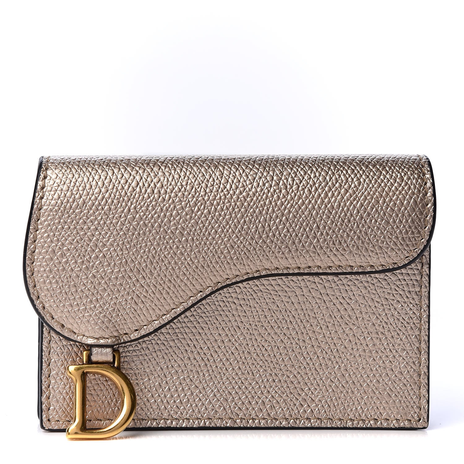 Christian Dior Metallic Grained Calfskin Saddle Card Holder Gold 1 of 8