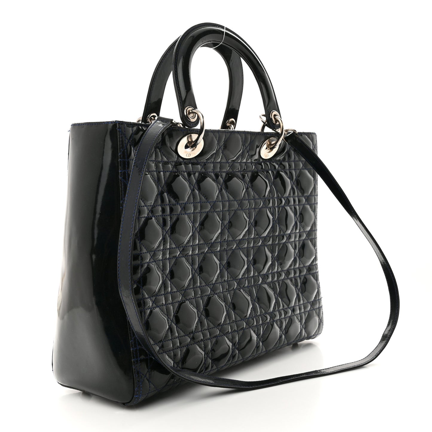 Patent Cannage Large Lady Dior Navy Blue