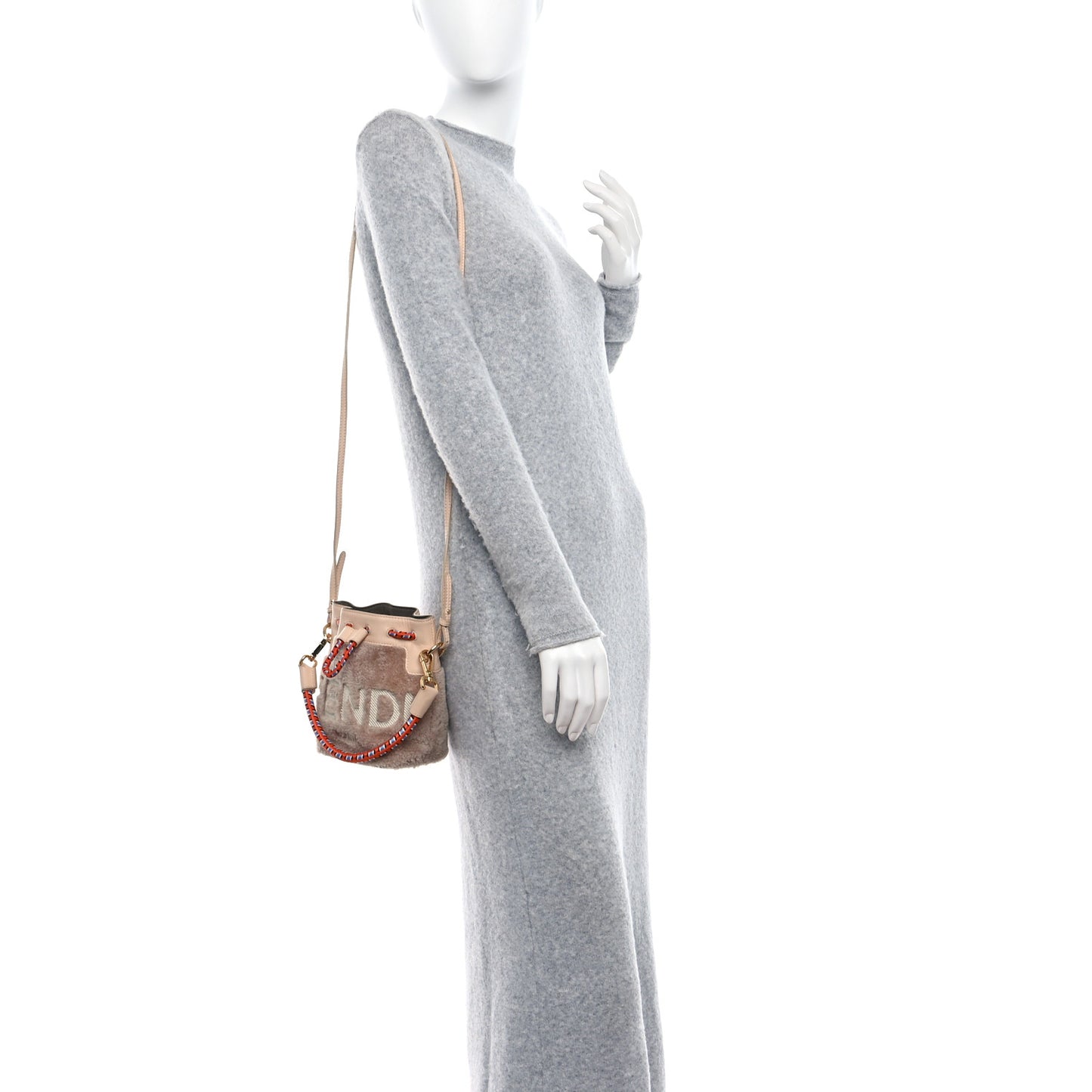 Sheepskin F is Fendi Logo Embroidered Mini Mon Tresor Bucket Bag Soap