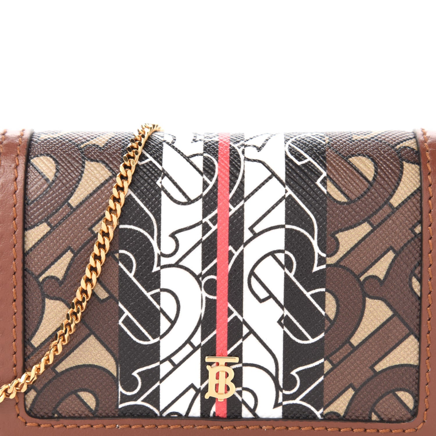 Burberry E-Canvas Monogram Stripe Jessie Chain Card Case Bridle Brown 9 of 9