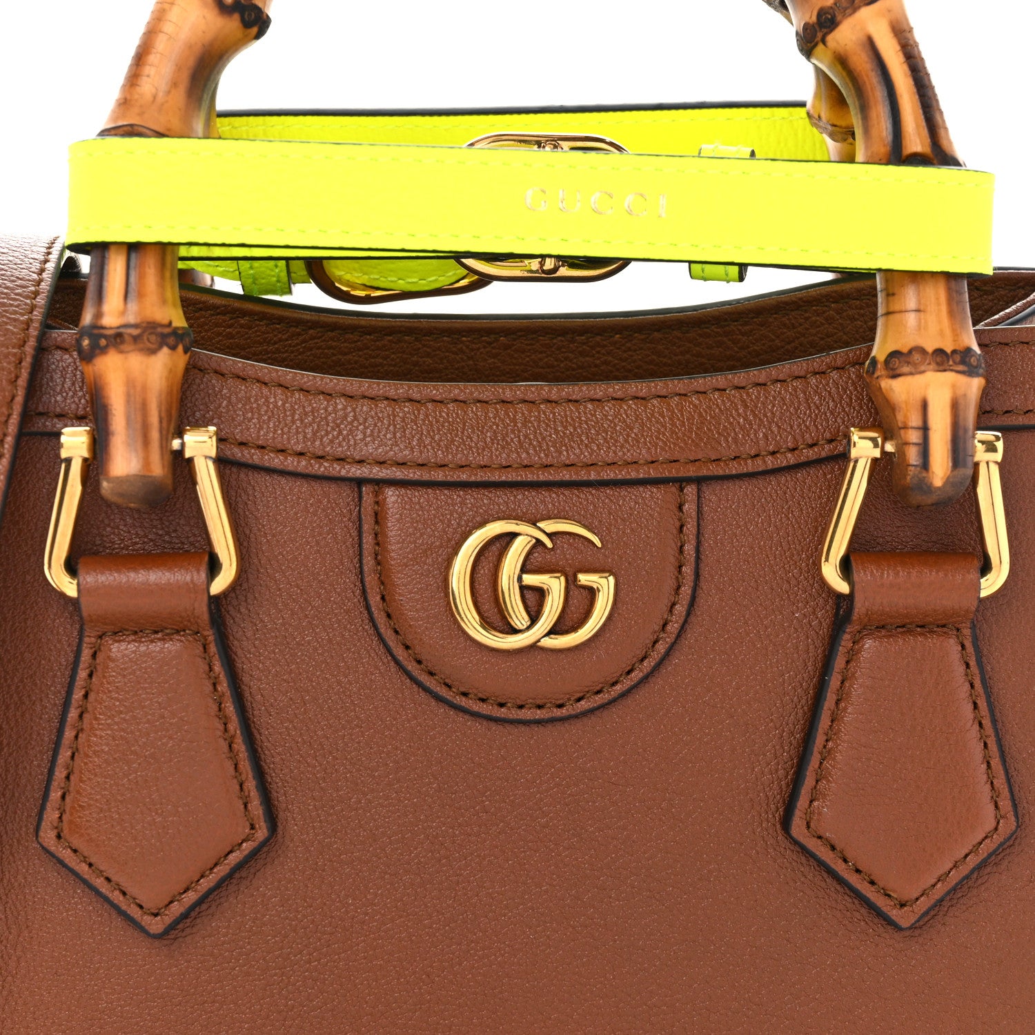 Gucci Wonka Grain Calfskin Mini Diana Tote Bag Cuir Yellow Fluo 9 of 11