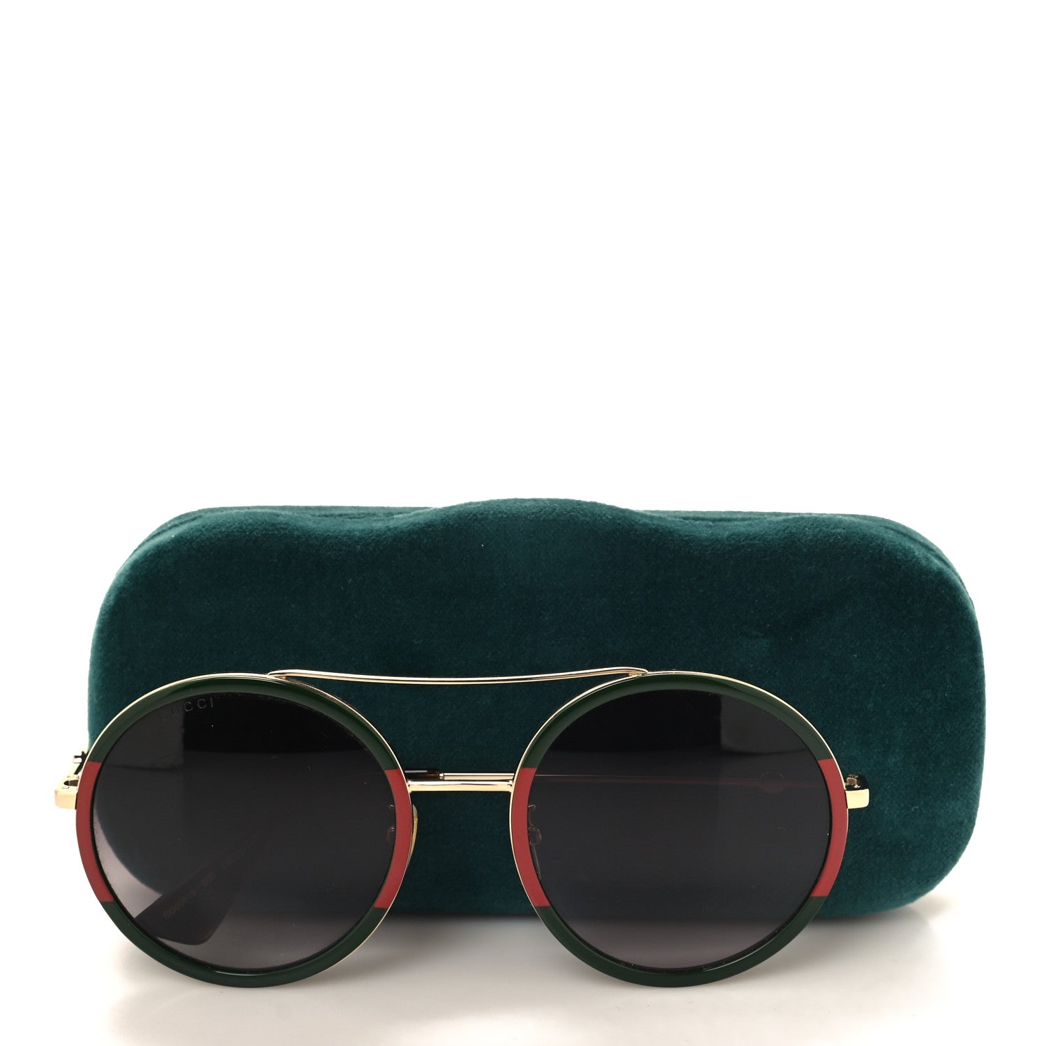 Gucci Metal Round Frame Sunglasses GG0061S Green Red 8 of 9