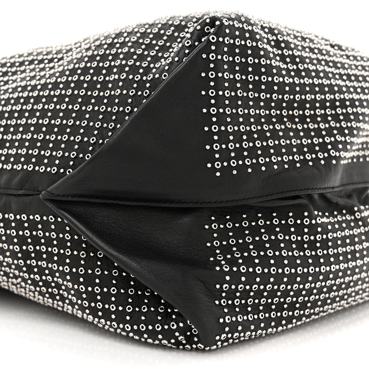Lambskin Studded Drawstring Bag Black