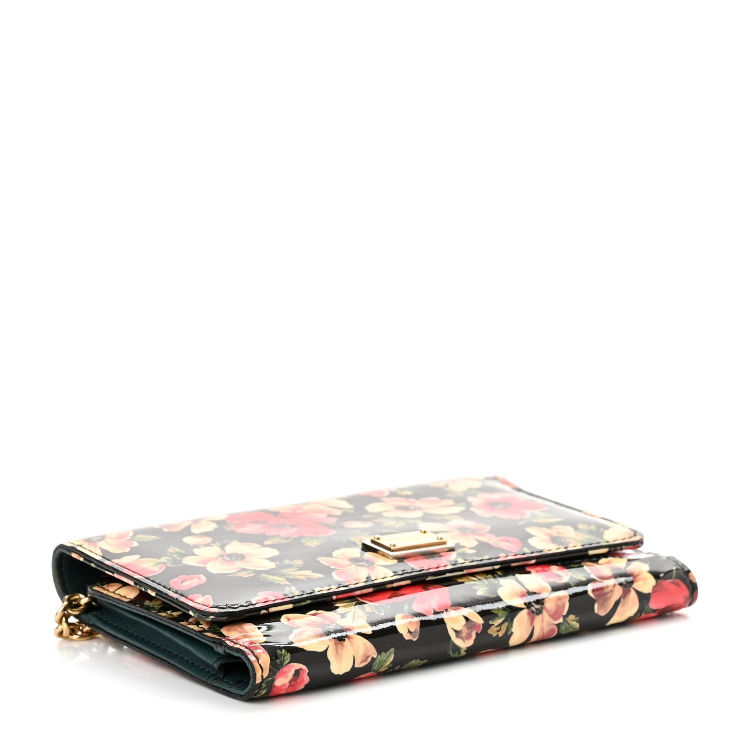 Patent Floral Print Wallet On Chain Black Multicolor