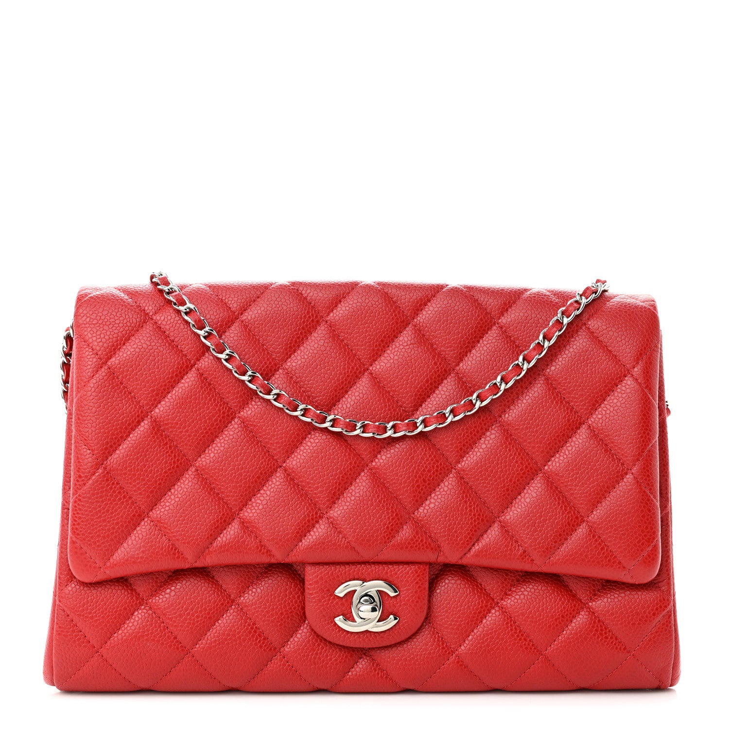 Chanel Caviar Quilted Clutch With Chain Flap Red 1 of 10