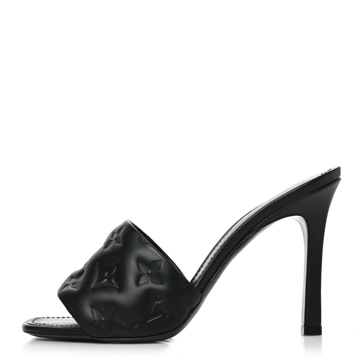 Louis Vuitton Lambskin Embossed Monogram Revival High Heel Mules 38 Black 1 of 10