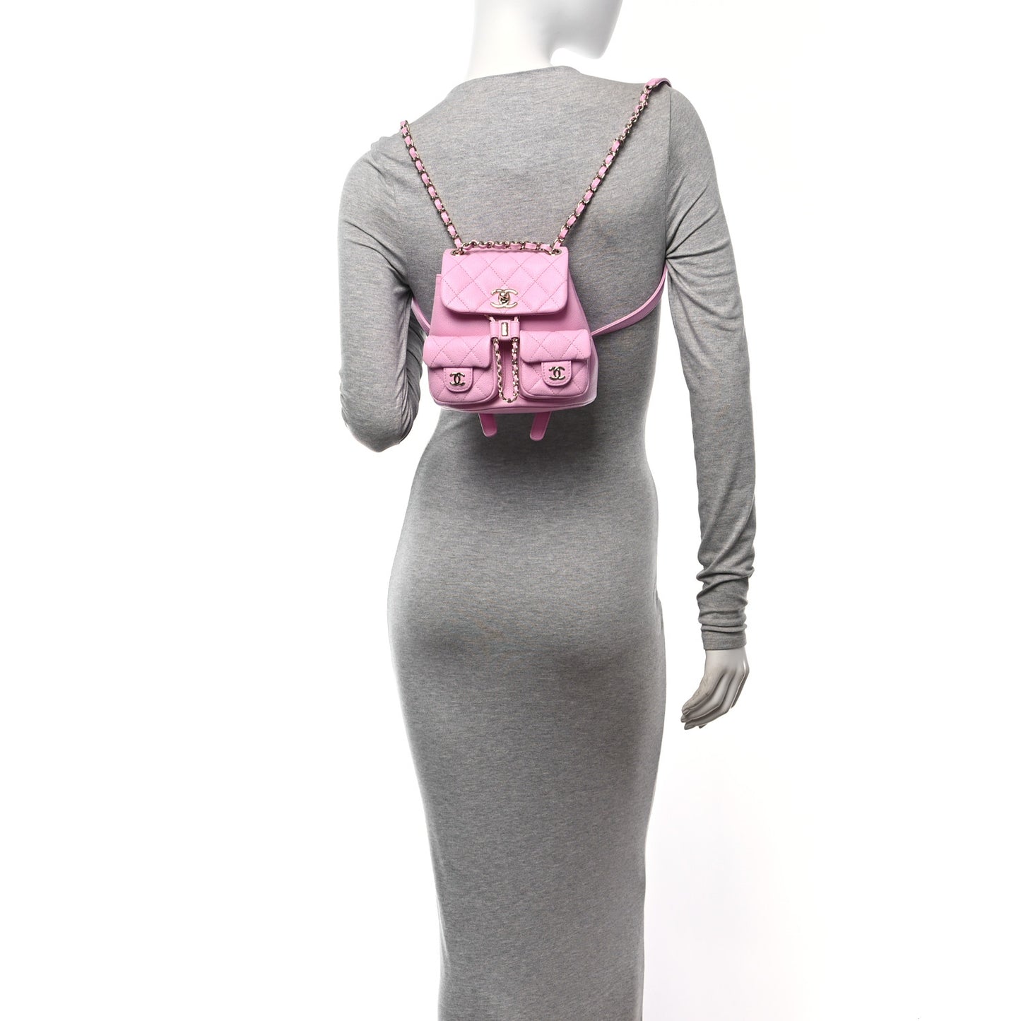 Shiny Caviar Quilted Small Duma Pockets Drawstring Backpack Lilac