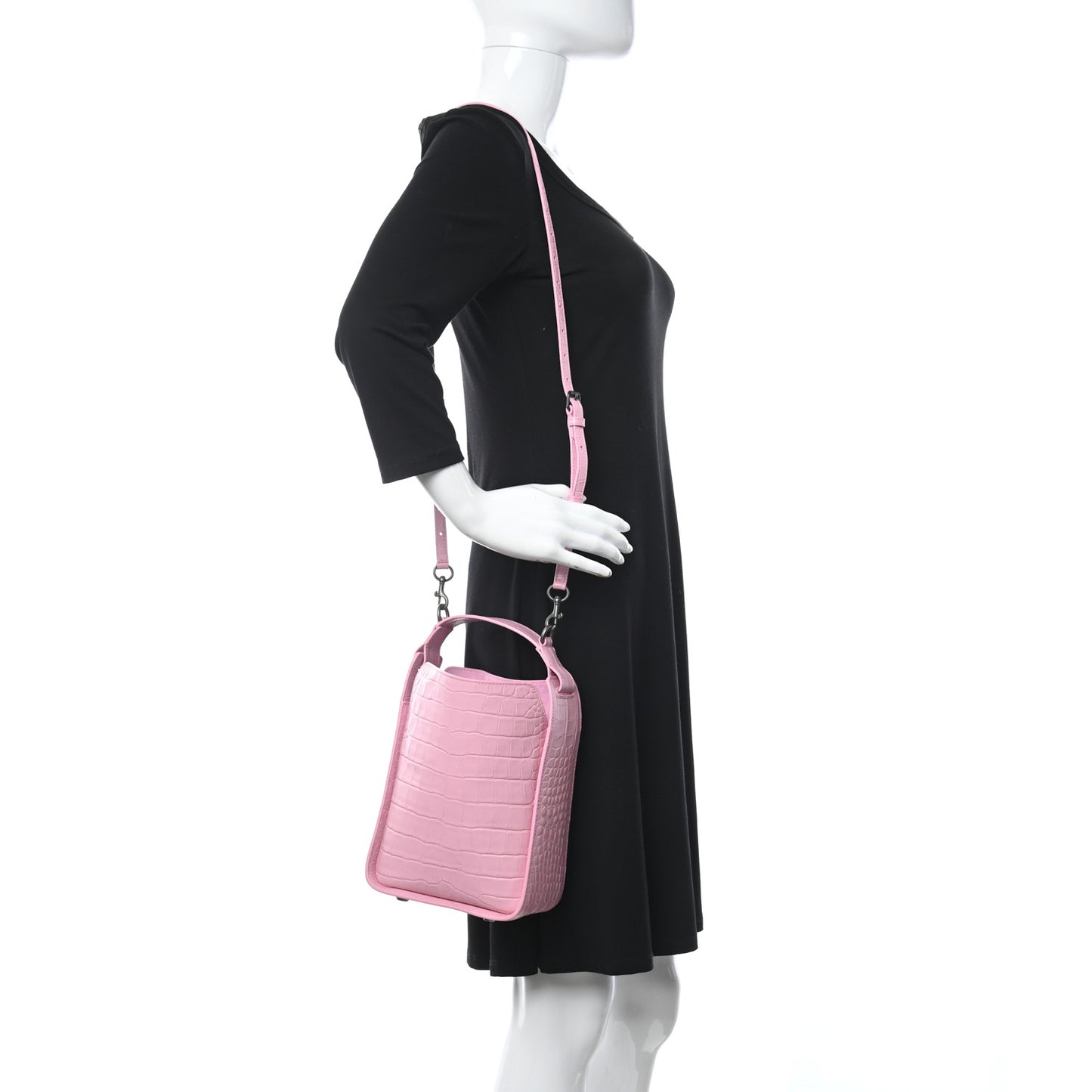 Calfskin Logo Crocodile Embossed XS Tool 2.0 North-South Tote Candy Pink White