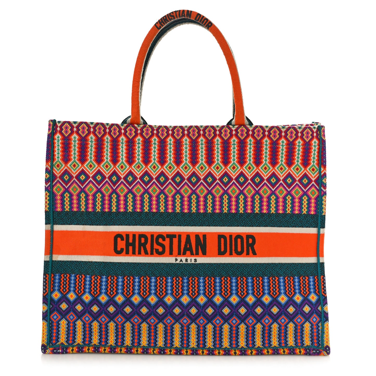 Canvas Embroidered Large Book Tote Orange Multicolor