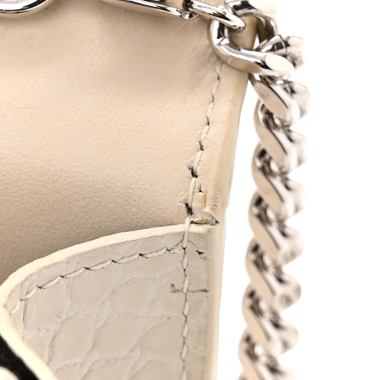 Calfskin Crocodile Embossed Kate Monogram Tassel Chain Wallet Crema Soft