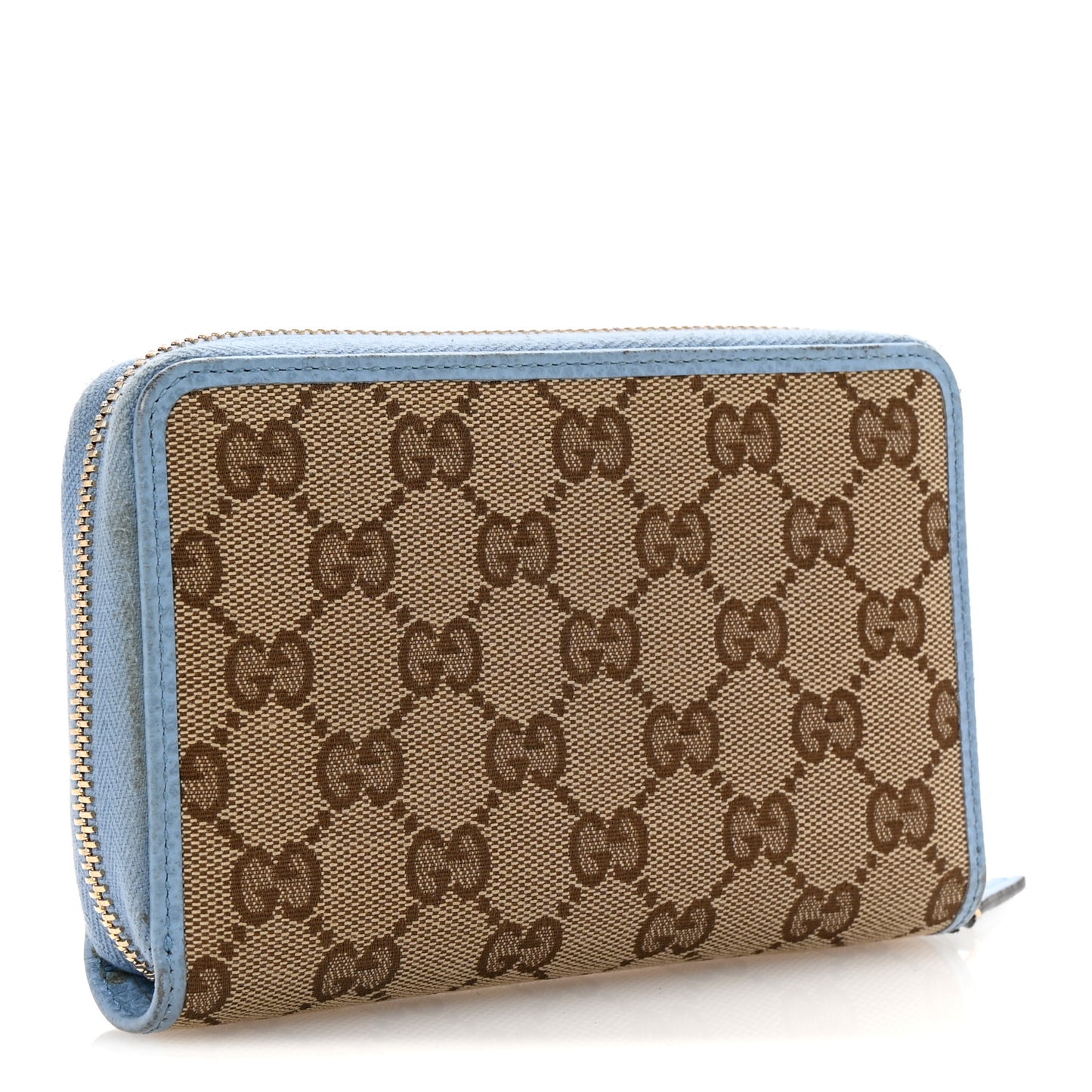 Monogram Dollar Calfskin Zip Around Wallet Beige Ebony Mineral Blue
