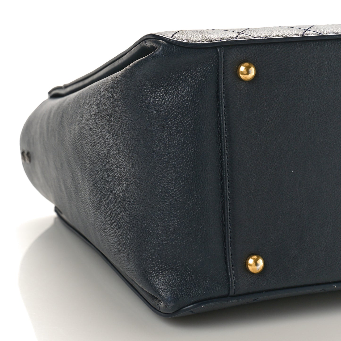 Calfskin Stitched Large Straight Lines Shopping Tote Navy
