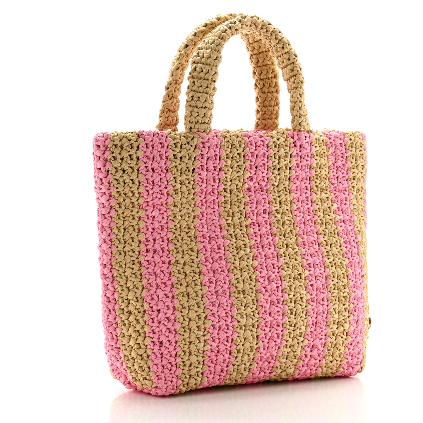 Yarn Raffia Effect Crochet Striped Small Logo Tote Naturale Petalo