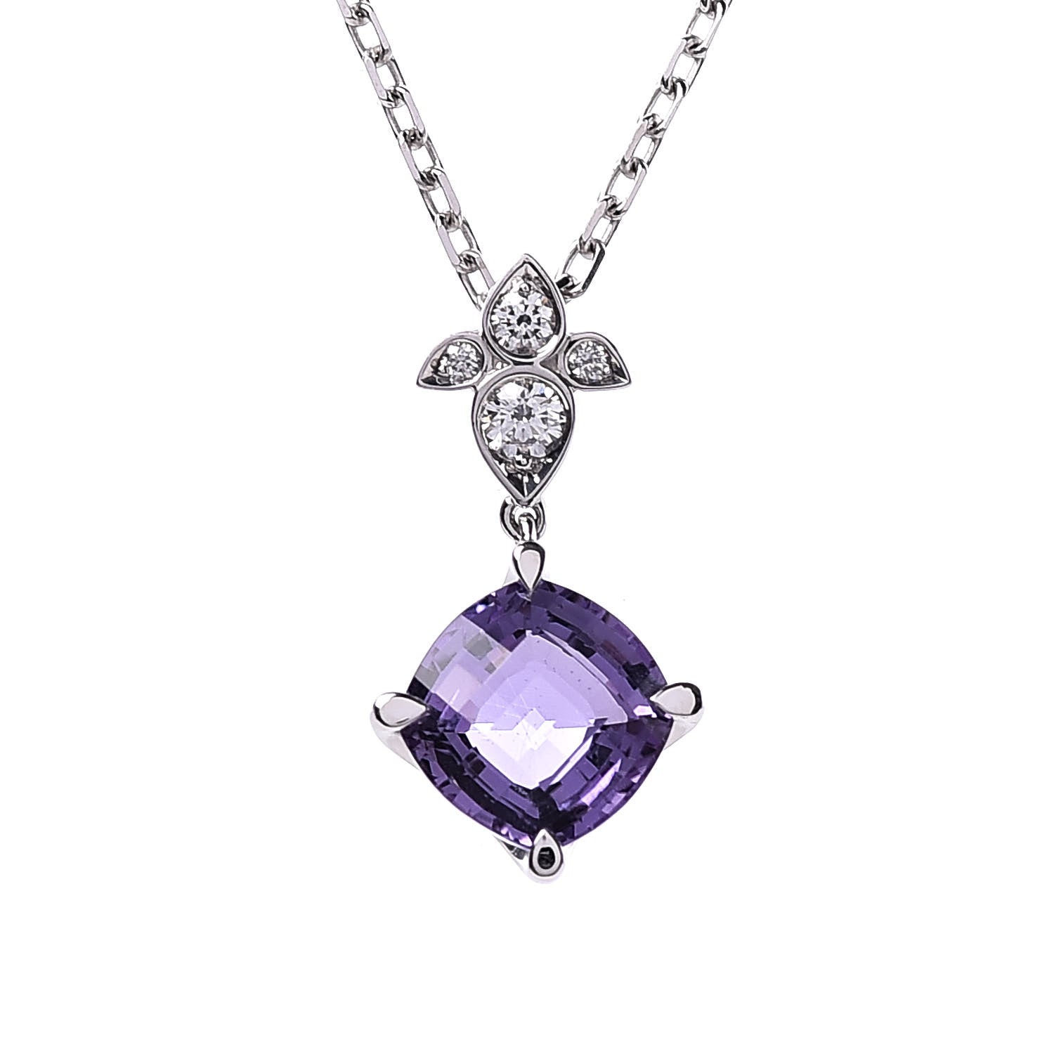 Cartier 18K White Gold Diamond Amethyst Hindu Mysterieuse Pendant Necklace 4 of 6