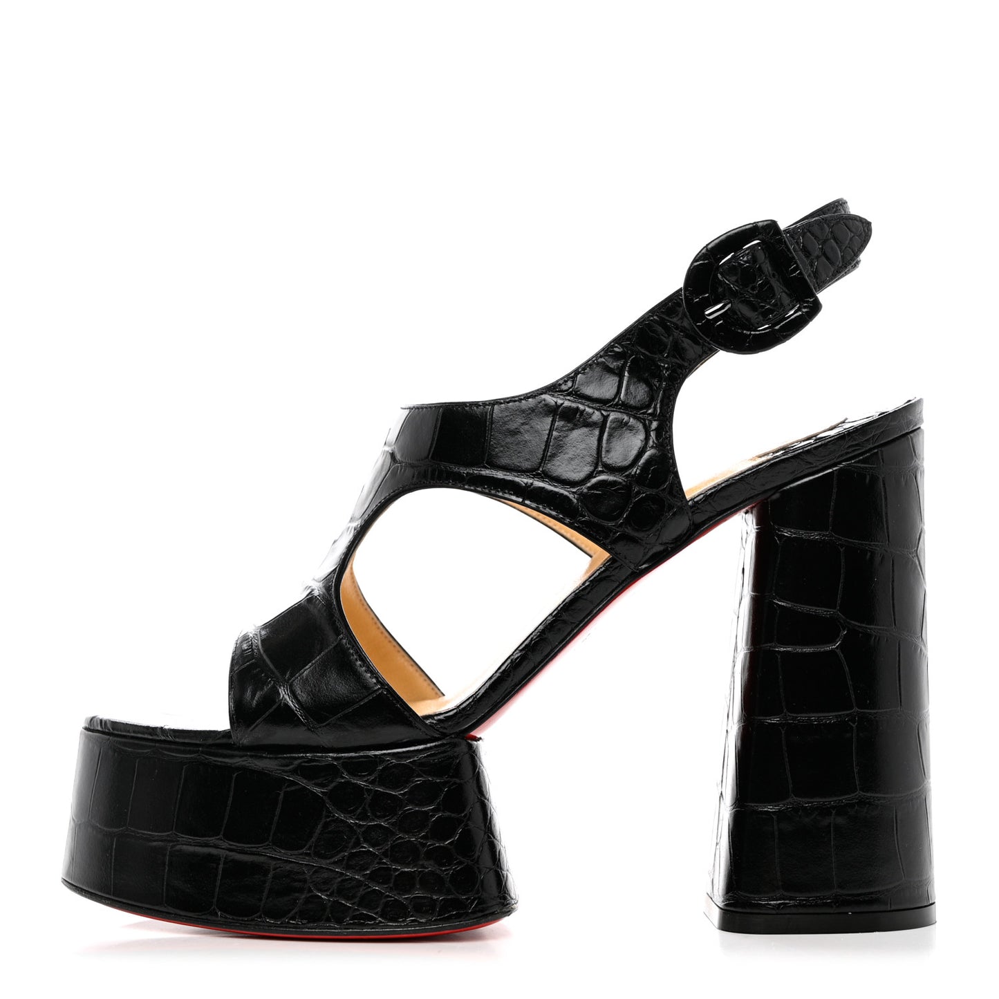 Calfskin Crocodile Embossed Foolish Platform Sandals 39 Black