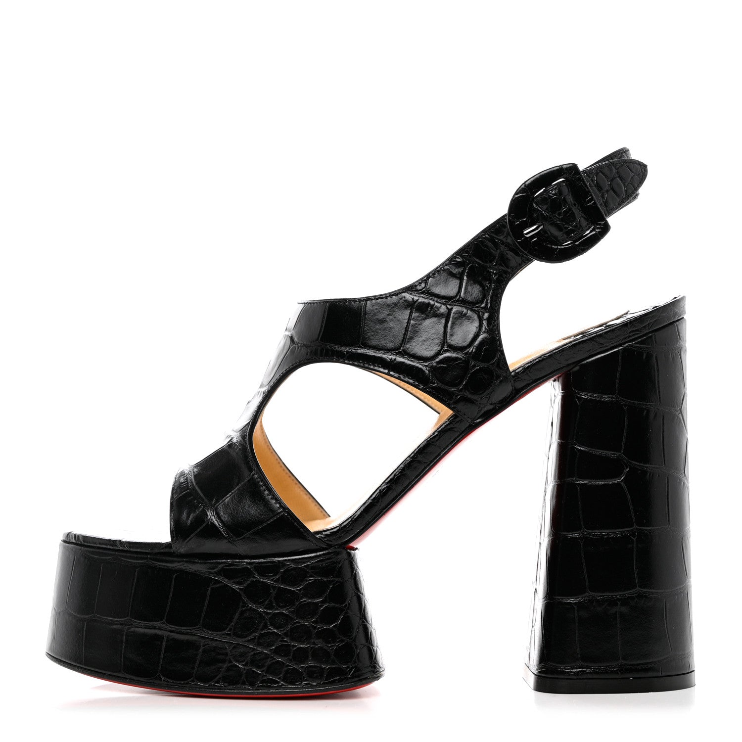 Christian Louboutin Calfskin Crocodile Embossed Foolish Platform Sandals 39 Black 1 of 7