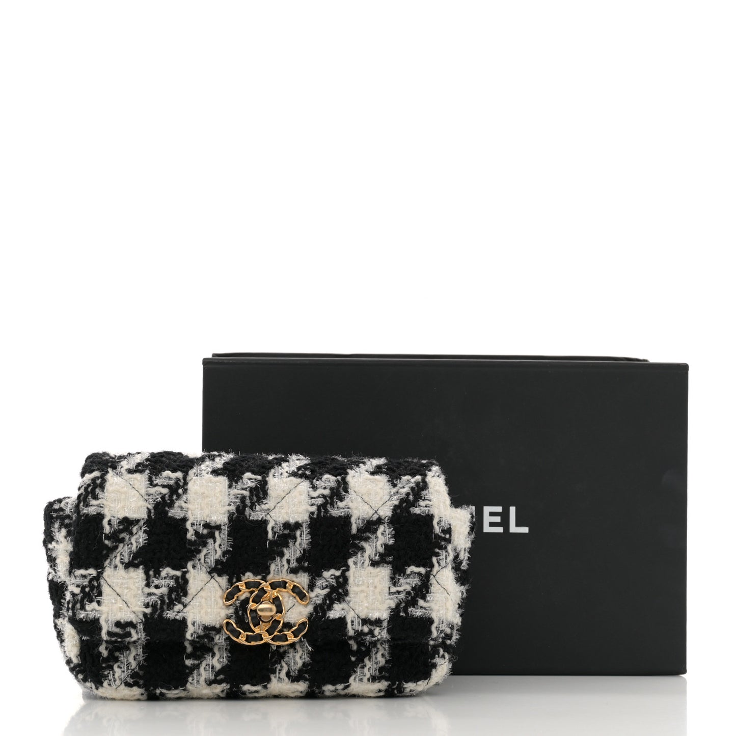 Tweed Quilted Chanel 19 Waist Bag Black Ecru White