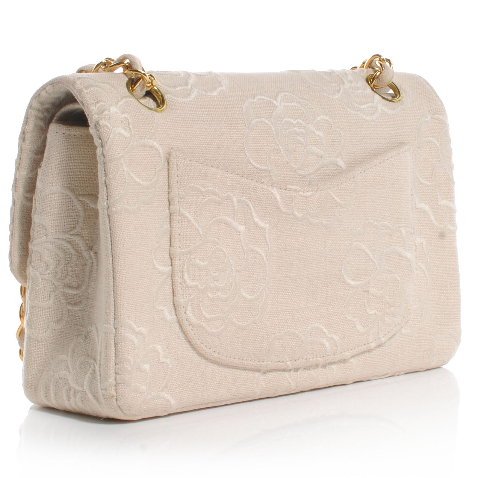 Chanel Canvas Camellia Small Double Flap Ivory 3 of 8