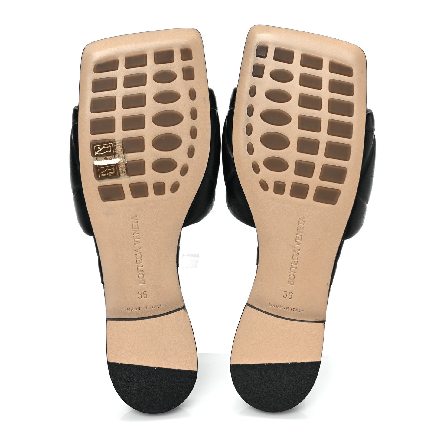 Nappa Quilted Rubber Lido Flat Sandals 36 Black