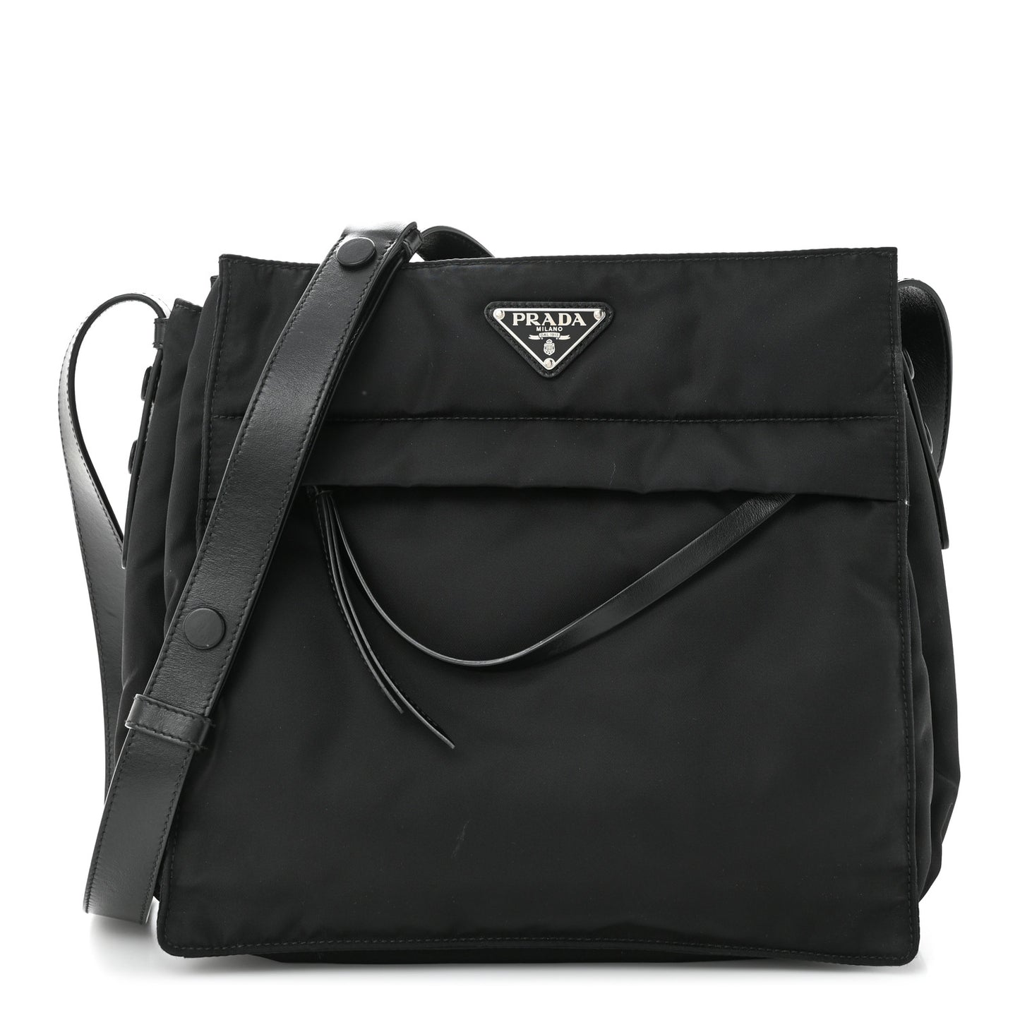 Tessuto Nylon Front Pocket Messenger Bag Black