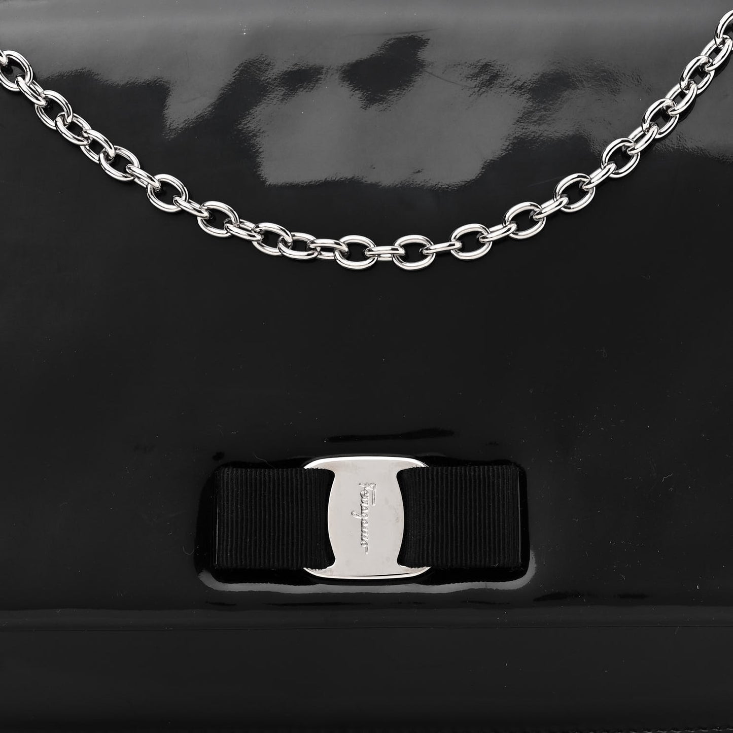 Patent Large Ginny Vara Bow Shoulder Bag Black