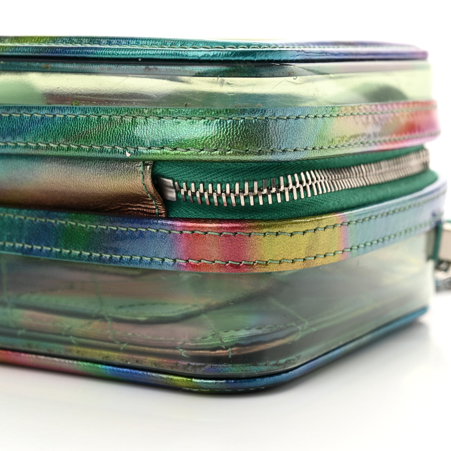 PVC Patent Calfskin Patent Lambskin Small CC Vanity Case Green