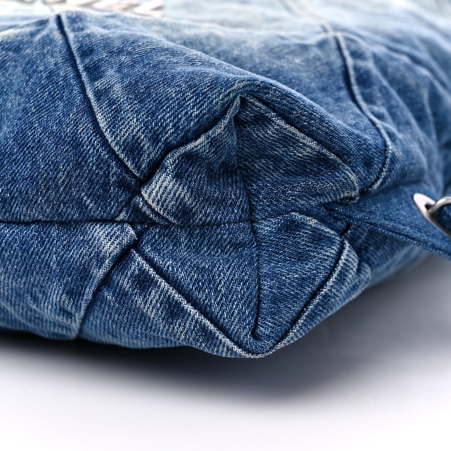 Denim Quilted Chanel 22 Backpack Blue