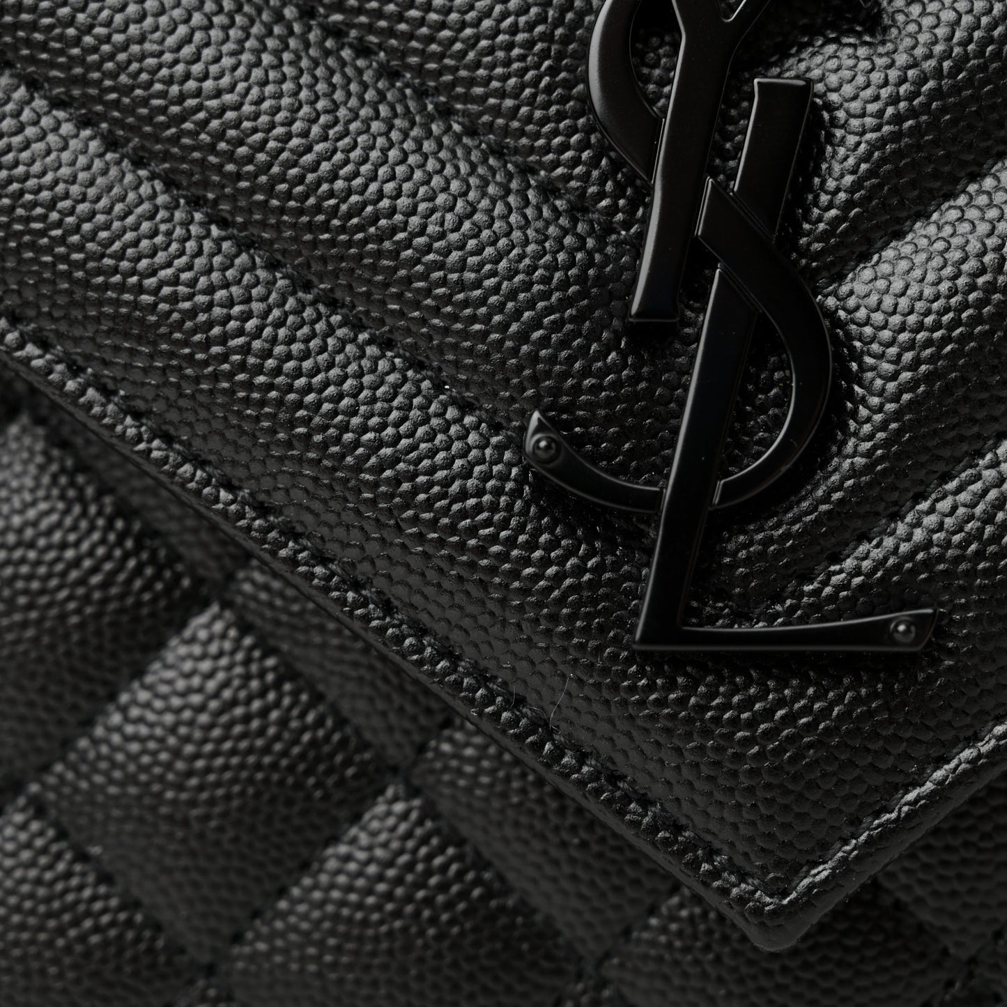 Grain De Poudre Textured Mixed Matelasse Triquilt Medium Monogram Monochrome Satchel Black